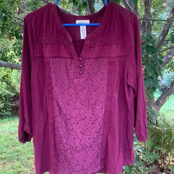 Style & Co Burgundy Lace Top petite XL - Picture 1 of 5